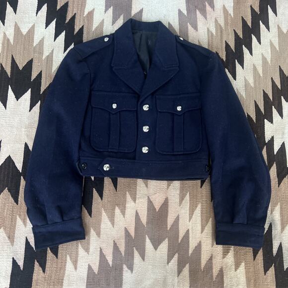 French Military Wool Jacket Navy Crop Small 1950s Vintage CDG Balenciaga Design - Picture 2 of 16
